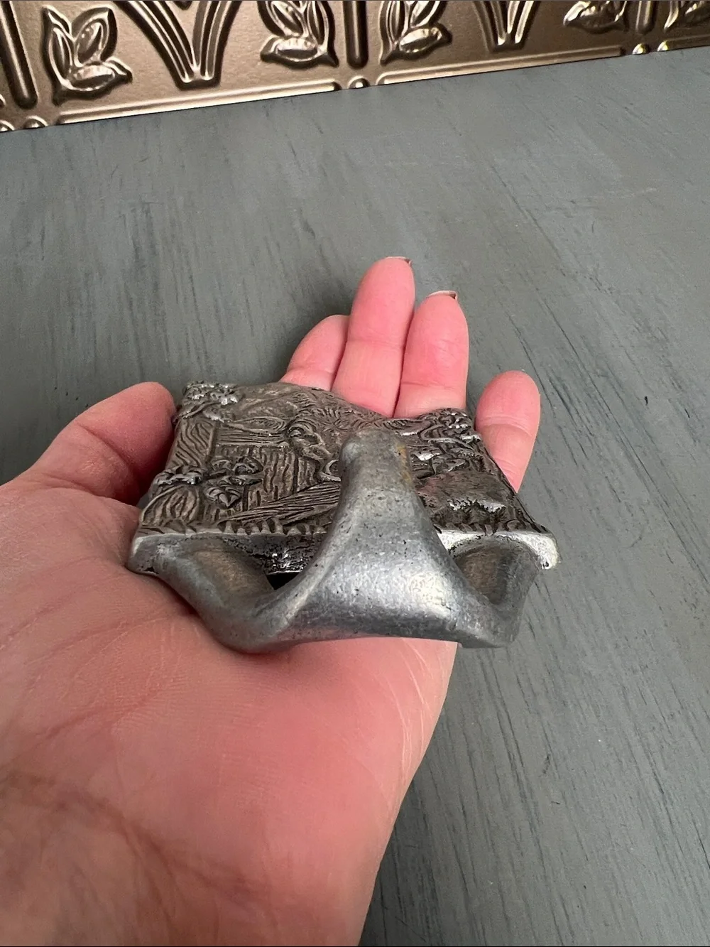 Vintage hook-Cow & kitten Metal Wall Hook in Aluminum. Ready to hang